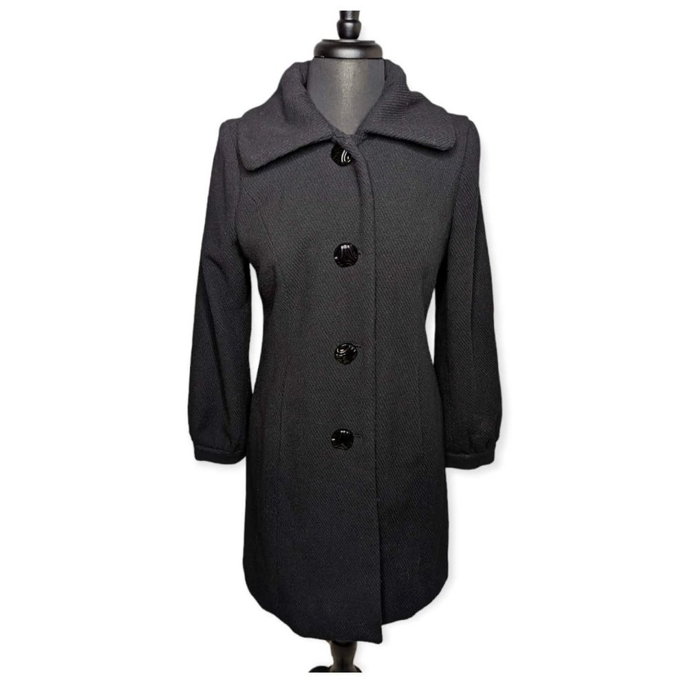 George Black Button Down Wool Blend Coat Size Medium - Picture 1 of 13